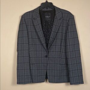 Rachel Roy Women’s Plaid Gray Black White One-Button Career Office Blazer